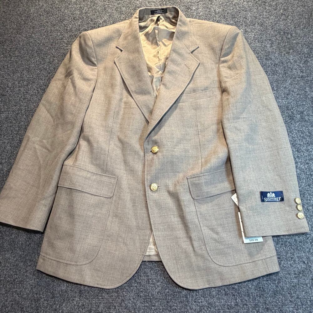 Stafford Mens 40 Short Tan Blazer Jacket Wool Blend Sport Coat JCPenney NWT New